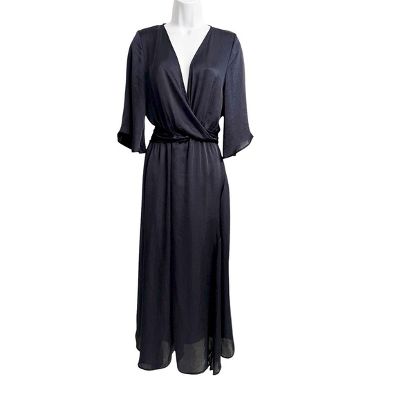 the lady and the sailor Dresses & Skirts - The Lady & The Sailor Faux Wrap Midi Length Wedding Guest Dress Navy Blue Size 2